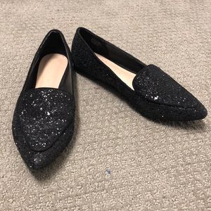Black Sparkly Pointy Flats - Kelly & Katie
